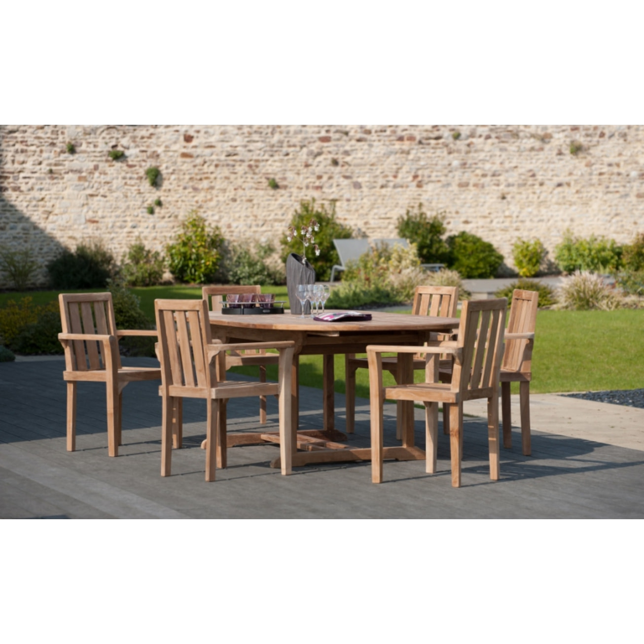 HARRIS - Ensemble de 2 fauteuils de jardin empilables en bois Teck