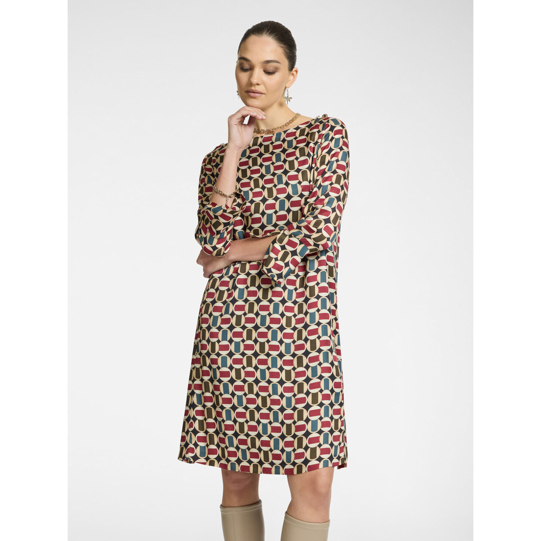 Elena Mirò - Vestido con estampado geométrico - Burgundy