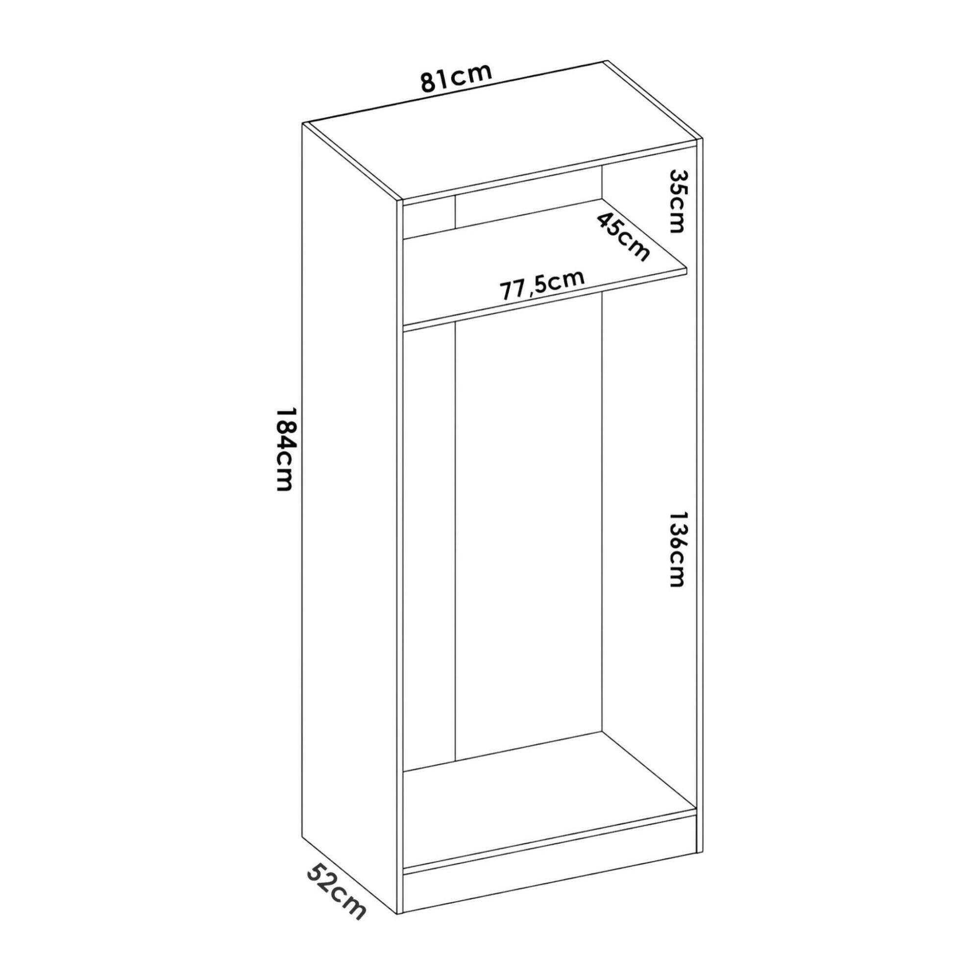 Guardaroba Giovo, Mobile appendiabiti per camera da letto, Armadio a 2 ante battenti, 81x52h184 cm, Rovere