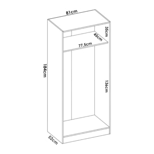 Guardaroba Giovo, Mobile appendiabiti per camera da letto, Armadio a 2 ante battenti, 81x52h184 cm, Rovere