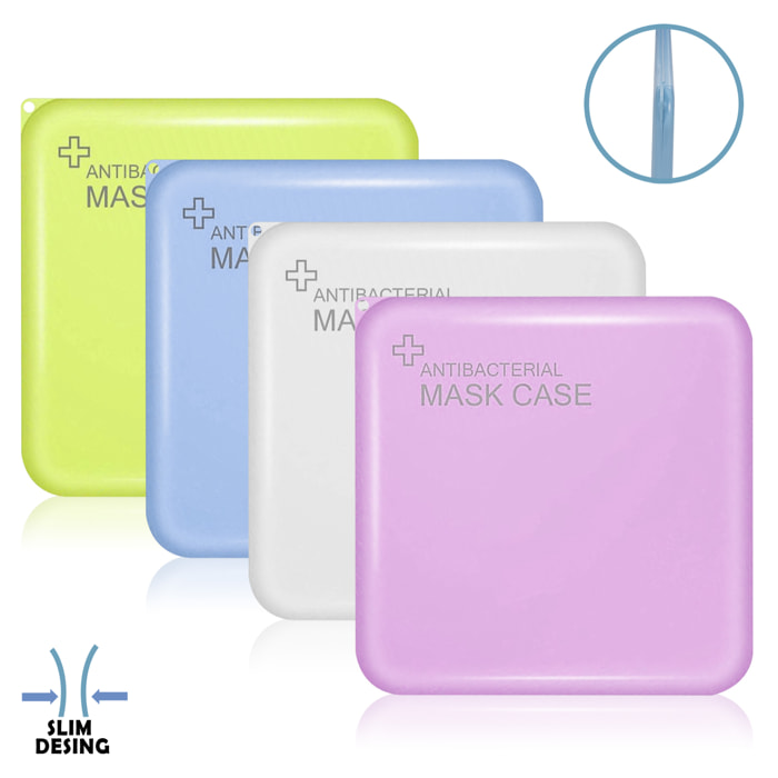 Pack de 4 porta mascarillas higiénico cuadrado slim, en 4 colores