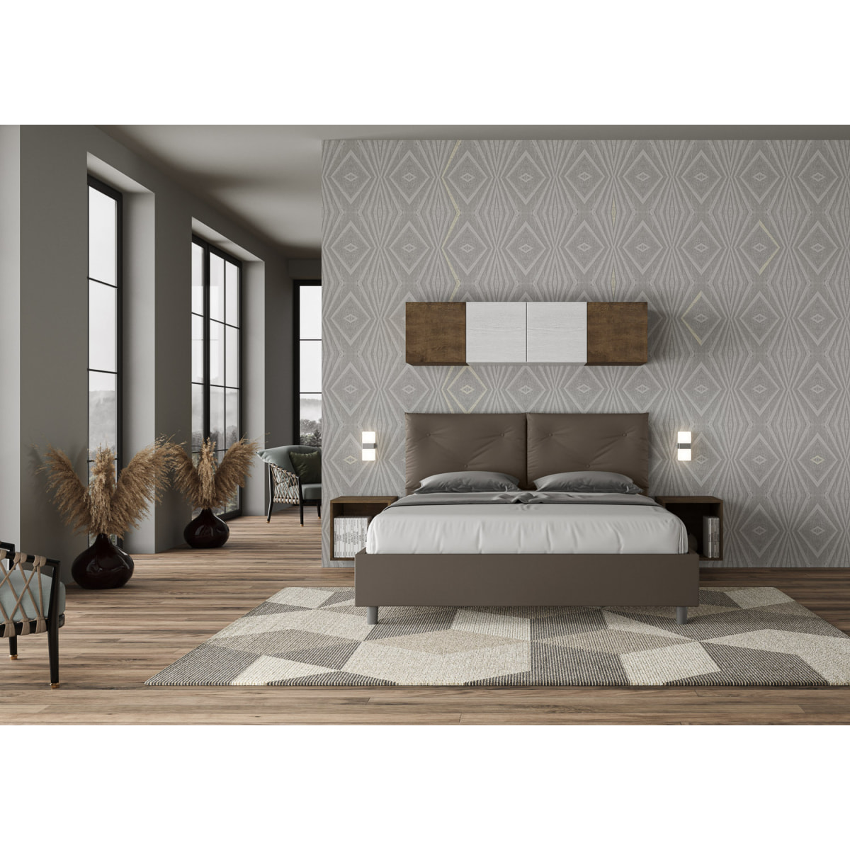 Letto matrimoniale contenitore imbottito 160x210 similpelle cappuccino Appia