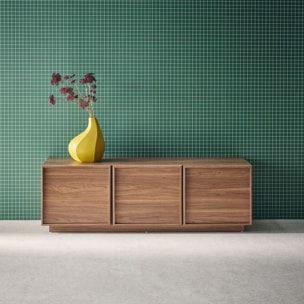 Meuble TV décor bois noyer 3 portes L 140 x P 43 x H 45cm - Kuba