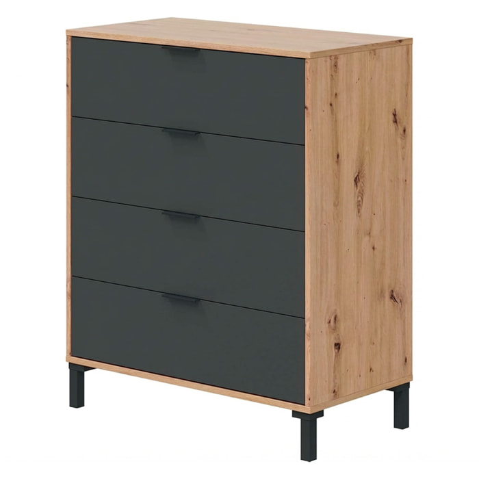 Cassettiera A 4 Cassetti Salvaspazio Per Camera Da Letto Cabina Armadio Corridoio Mobile Contenitore Moderno 94 x 77.5 x 40 Cm Colore Rovere e Nero