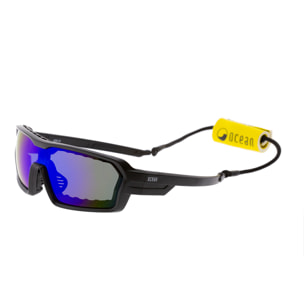 Gafas de deportes acuáticos OCEAN CHAMELEON - Negro mate / Revo azul con plaquetas puntas y espuma negras con correa negra