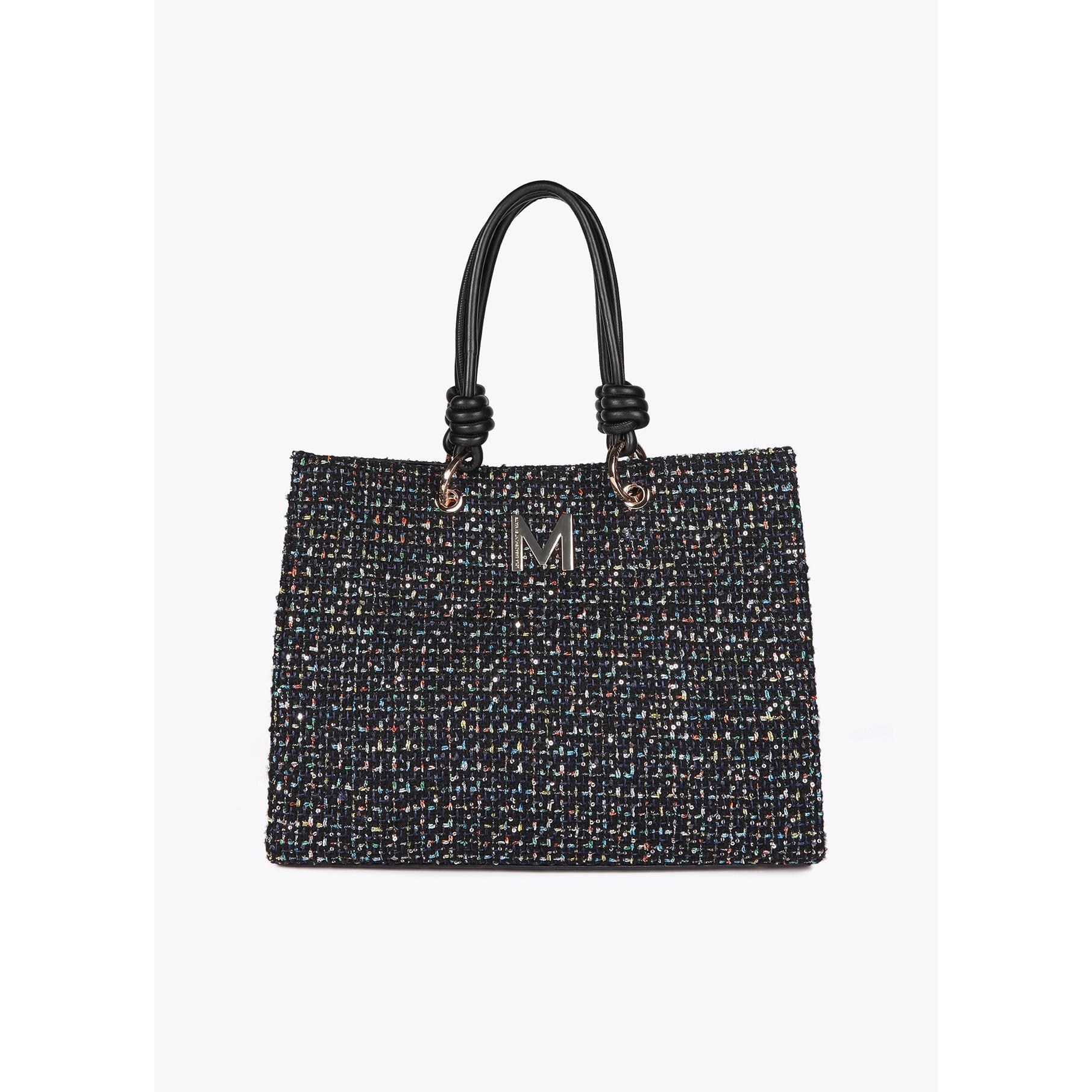 Borsa Tweed con Manici Effetto Pelle