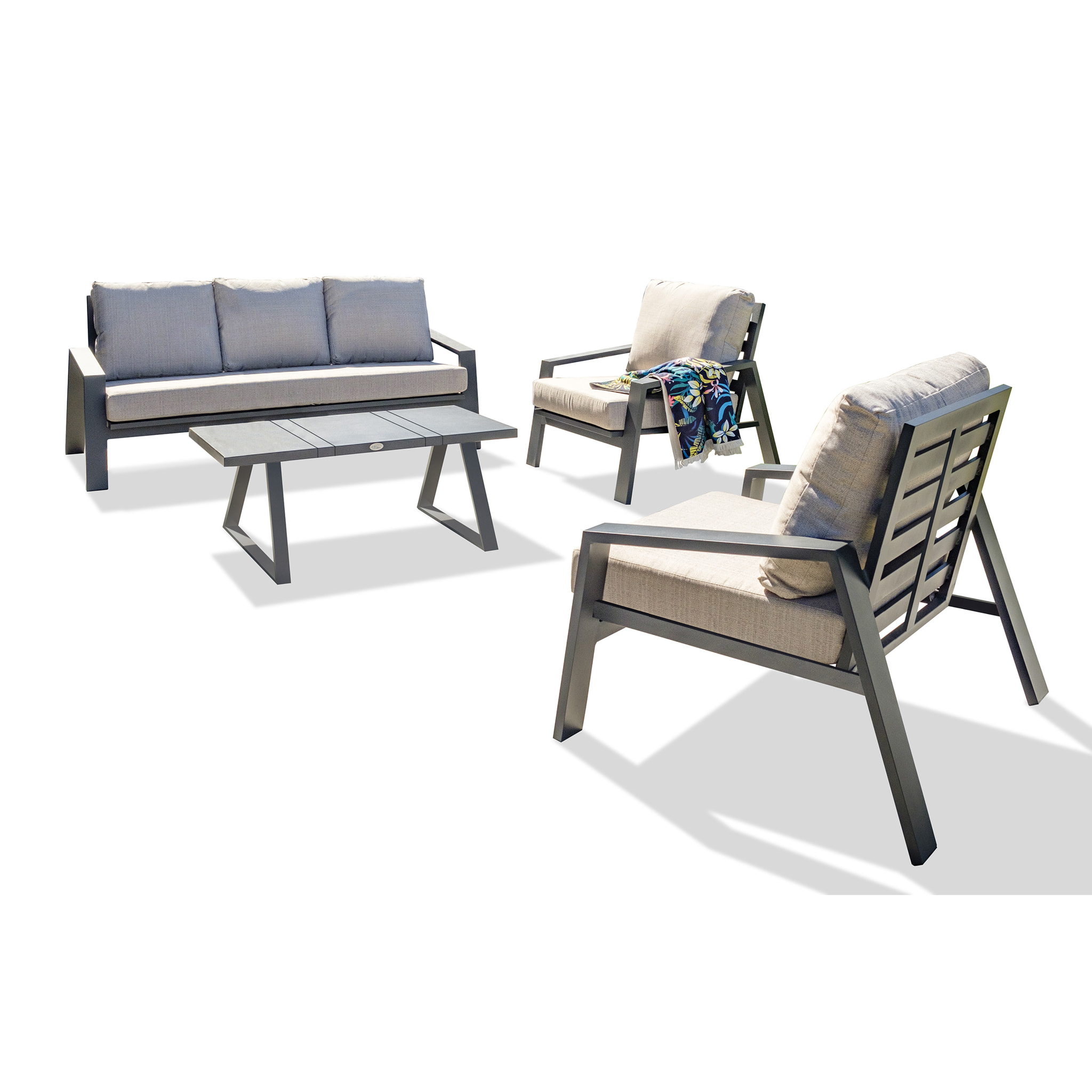 IBIZA - Salon de jardin 5 places en aluminium gris anthracite