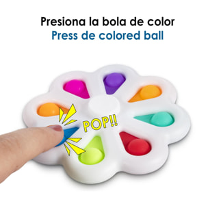 Esclusivo Bubble Pop It e Spinner, giocattolo sensoriale antistress, bolle di silicone da spremere e premere. Design floreale con petali interattivi e spinner centrale.