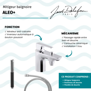 Mitigeur baignoire Aleo+ + pommeau de douche Shift Ellipse + flexible de douche lisse