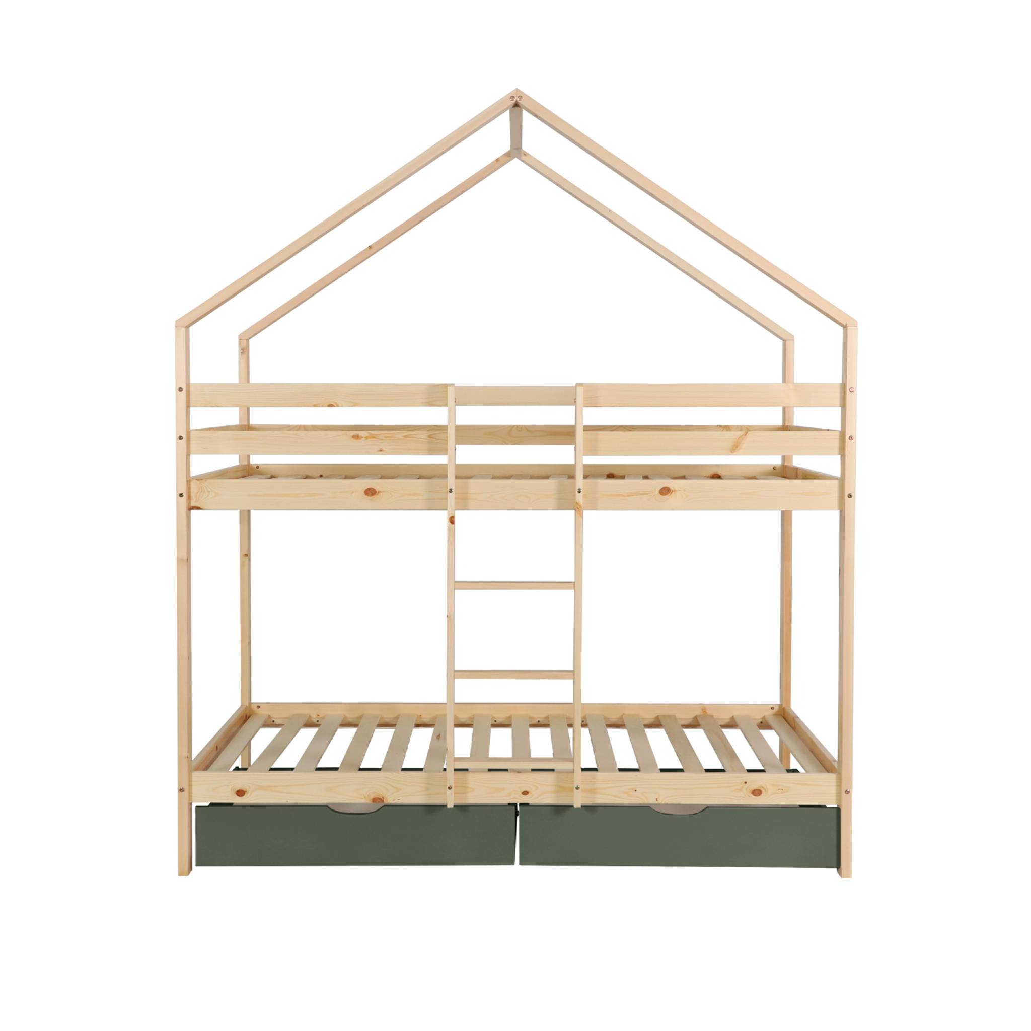 Lit enfant superposé cabane 90 x 190 cm pin naturel avec tiroirs de rangement ROYA