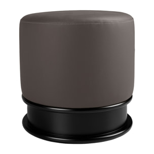 Puff con asiento tapizado en polipiel en gris oscuro sus patas de madera de mdf en negro 43x43x42cm