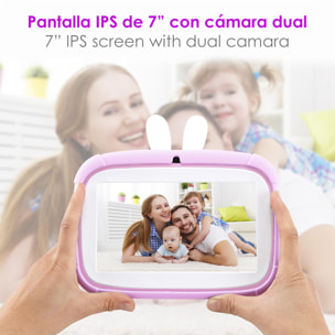 A133 Tablet WiFi per bambini. Sistema operativo Android 11. Schermo da 7'' 1024x600px. ARM Cortex™ A53 quad-core. 2 GB di RAM + 32 GB. Doppia fotocamera.