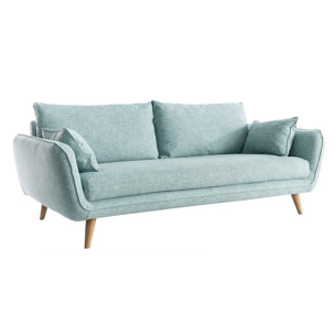 Canapé scandinave 3 places en tissu bleu glacier et bois clair CREEP