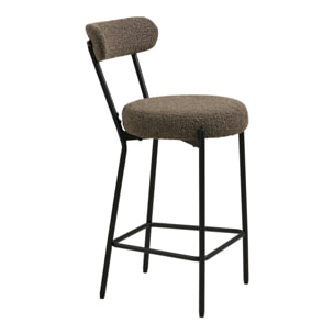 Badalona - Sgabello counter in bouclé marrone con gambe nere 39x46x90 cm