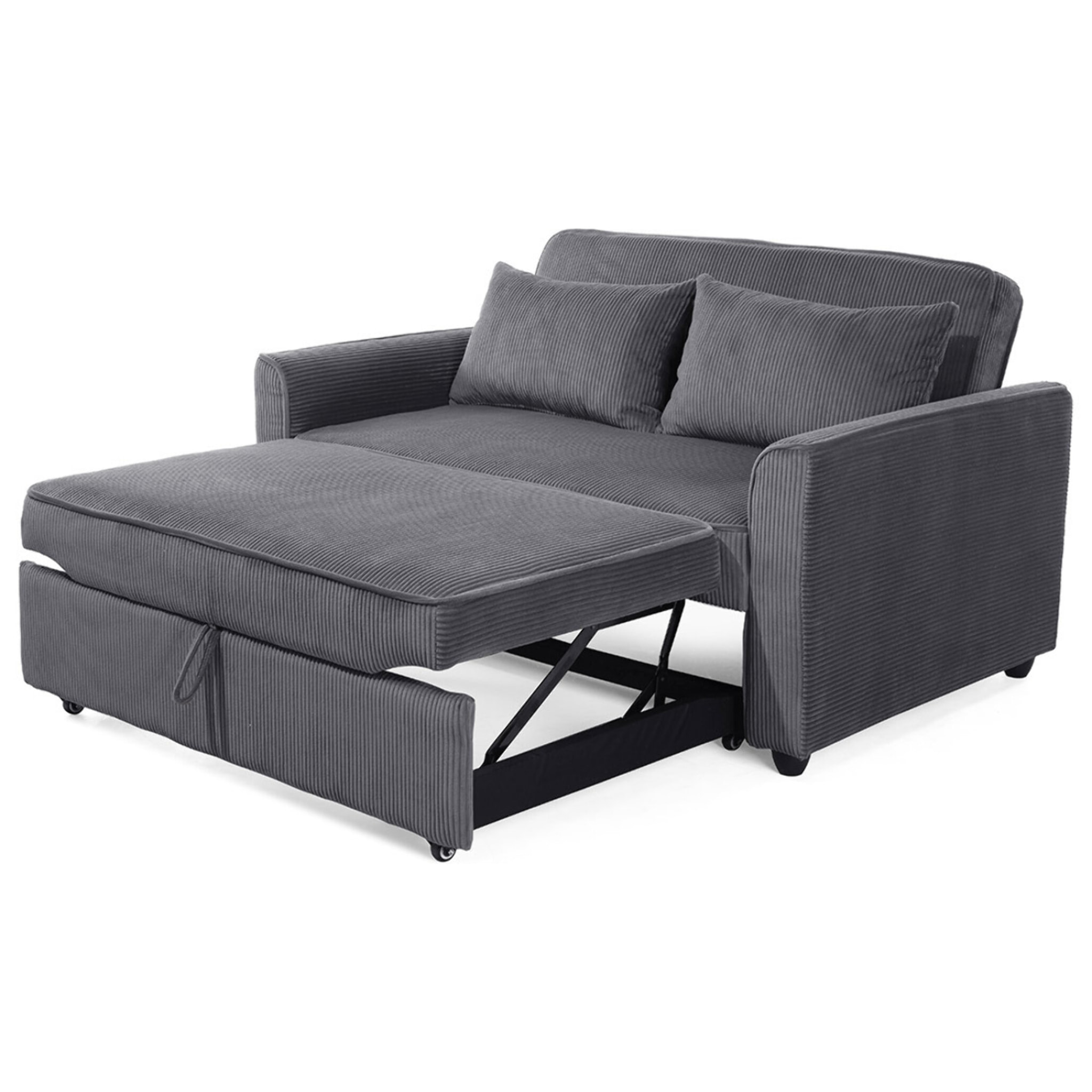 Ernest - Canapé droit 2 places convertible en velours côtelé - Gris