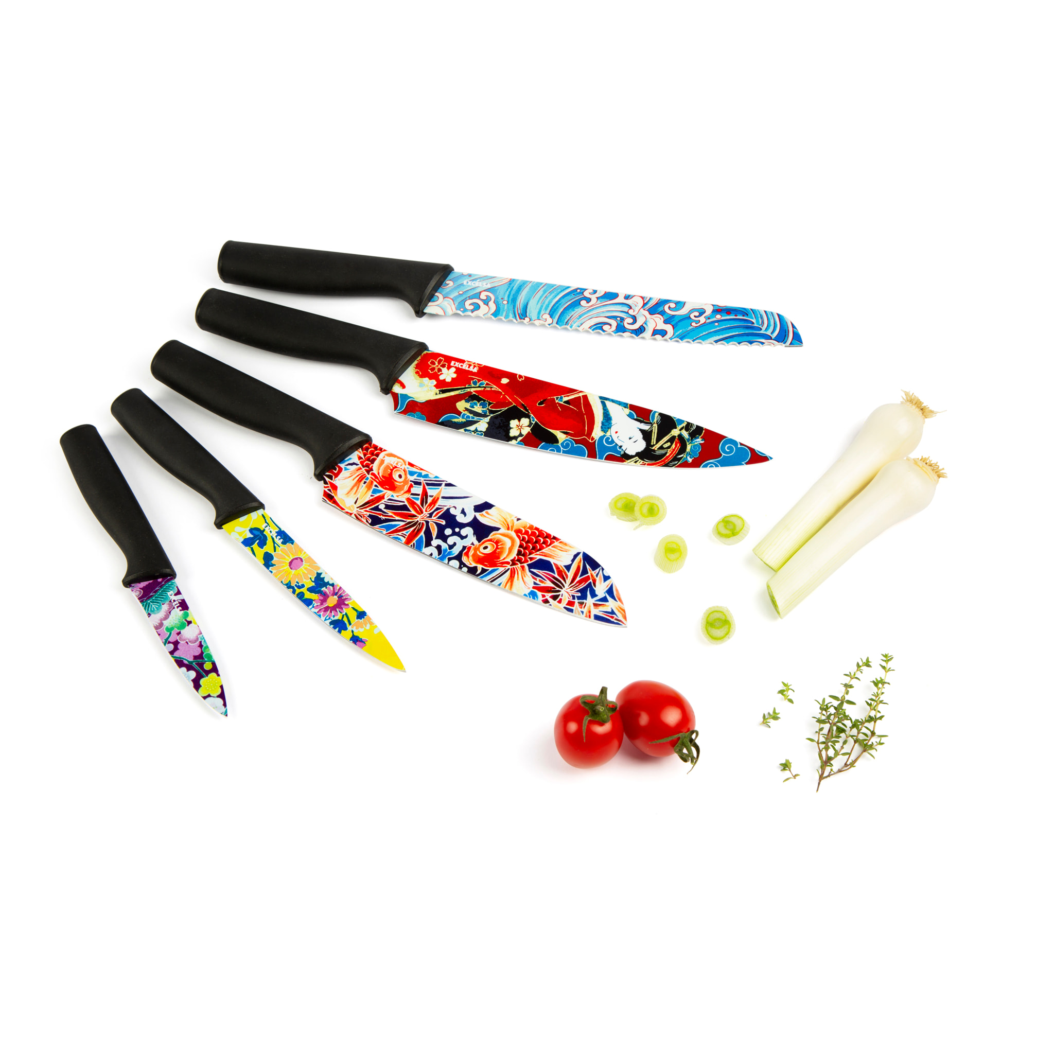 Coffret 5 couteaux Excelsa- Kimono, Acier Multicolore