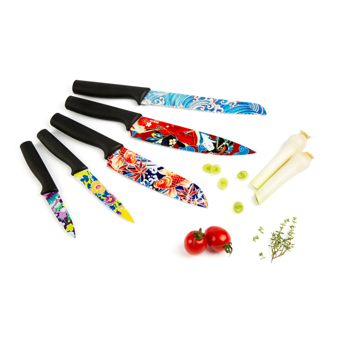 Coffret 5 couteaux Excelsa- Kimono, Acier Multicolore