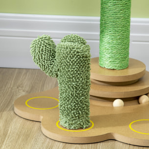 Árbol Rascador para Gatos Pequeños con Postes de Cactus Altura 60 cm Torre para Gatos de Chenilla con Juguetes de Pelotas 46x43x60 cm Verde