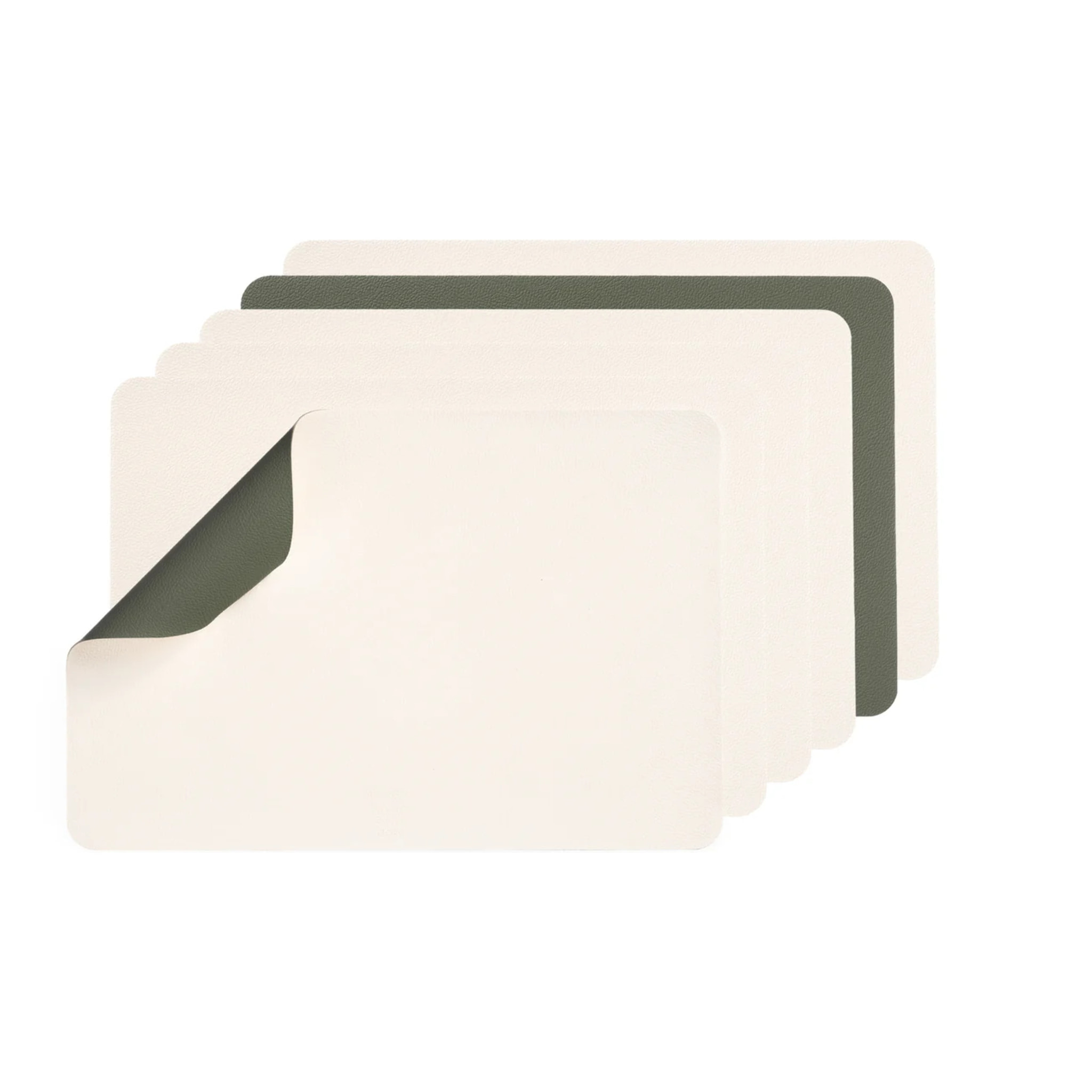 Set de table rectangulaire réversible - 6 pièces - Cuir recyclé blanc crème et vert de gris