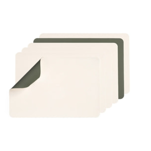 Set de table rectangulaire réversible - 6 pièces - Cuir recyclé blanc crème et vert de gris