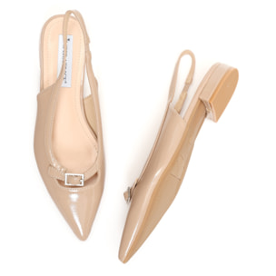 Ballerine slingback in simil pelle verniciata con fibietta strass