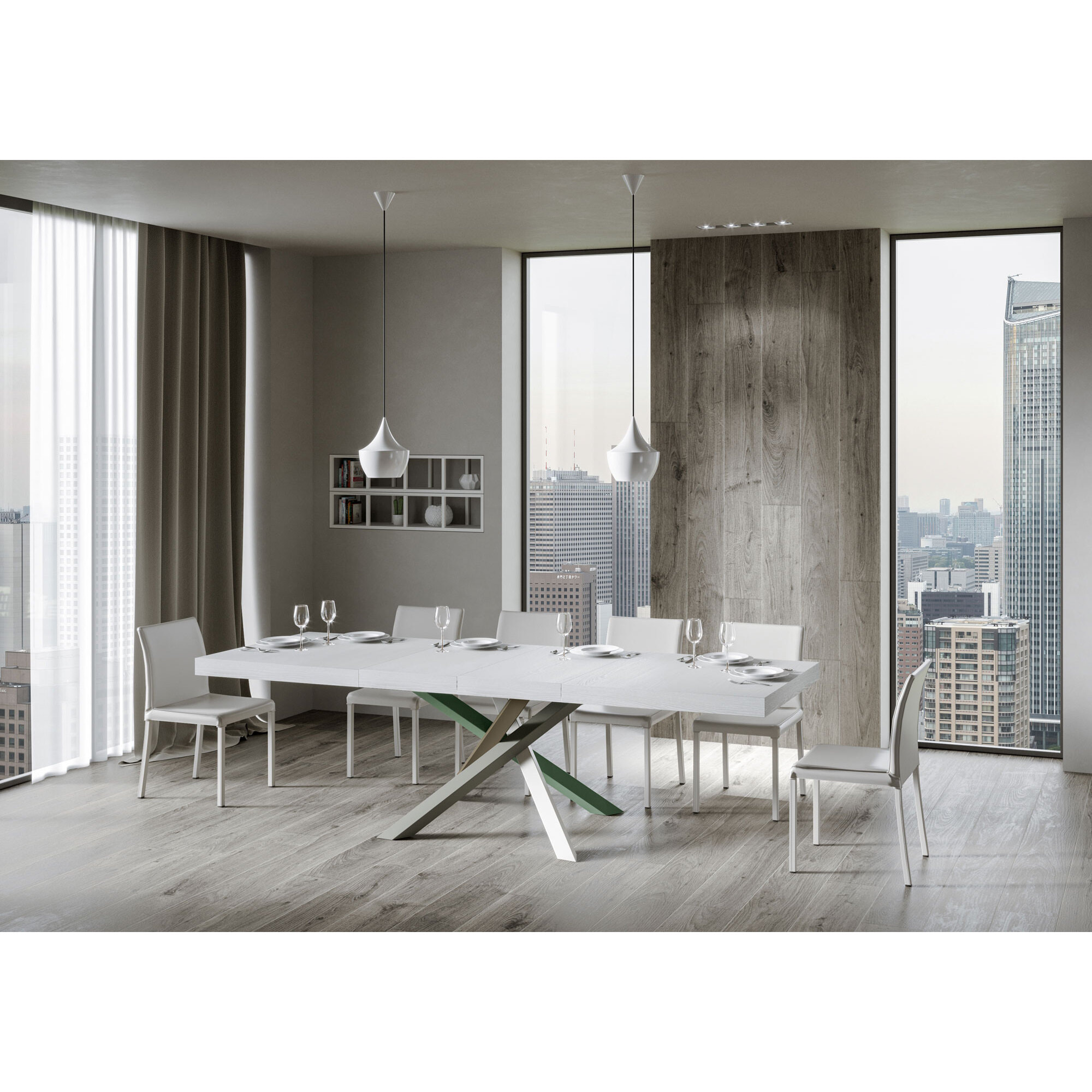 Table extensible 90x140/244 cm Volantis Premium Frêne Blanc cadre 4/A