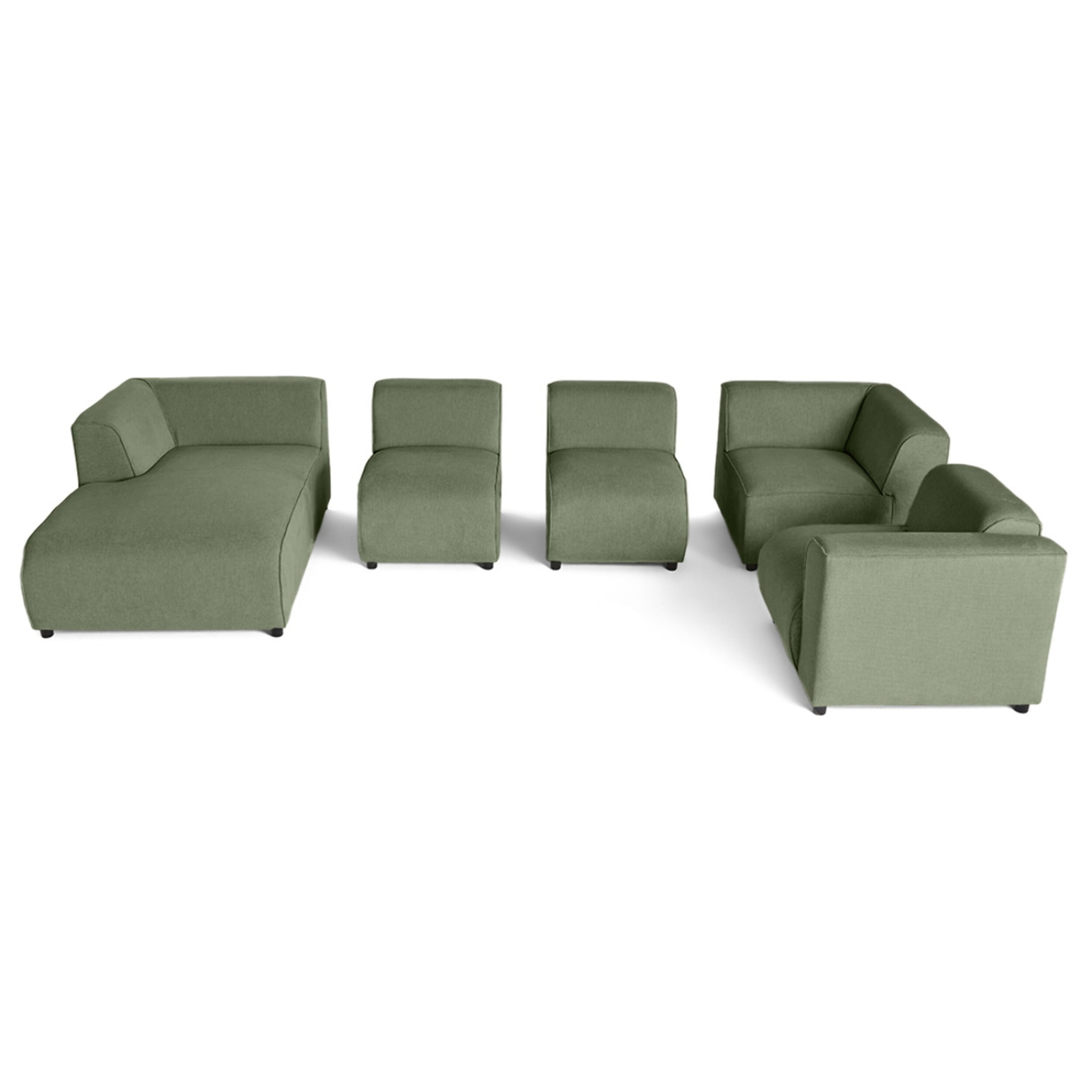 Suaro - Canapé modulable panoramique d'angle droit 7 places en tissu texturé - Vert