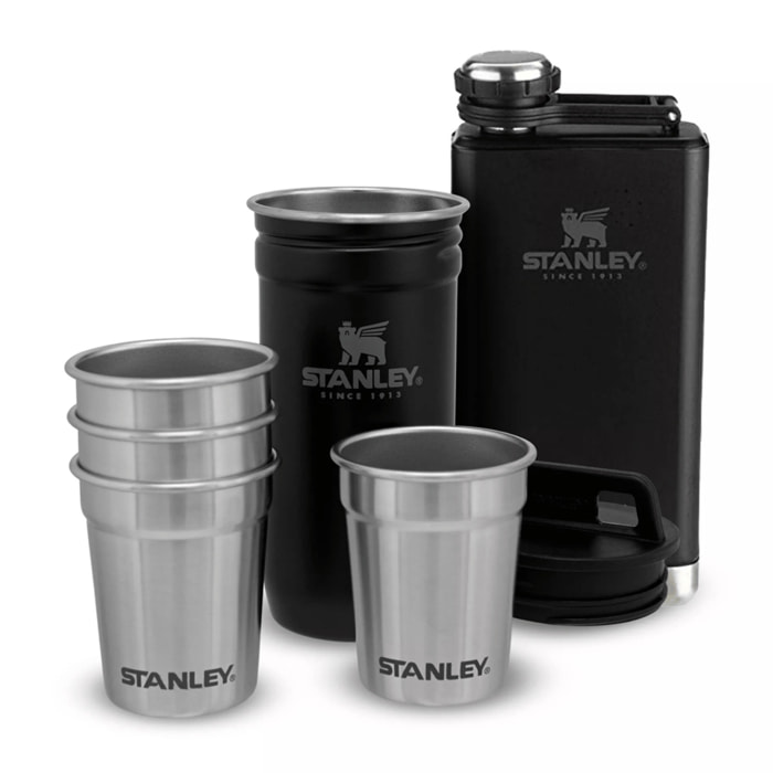 Pre-Party Shot Glass + Flask Set - Matte Black Pebble