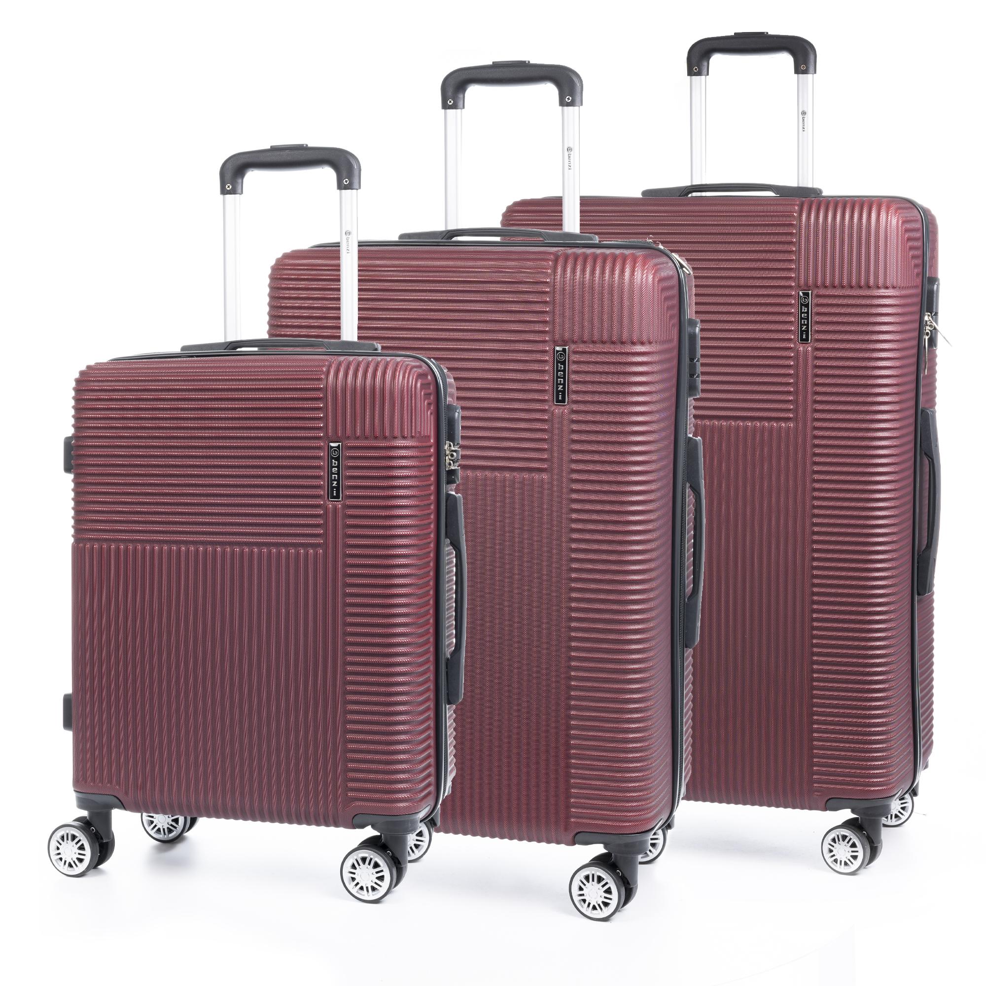 Set di 3 valigie trolley rigide ultraleggere, realizzate in ABS ad alta resistenza. Blocco numerico, 4 ruote girevoli a 360°.