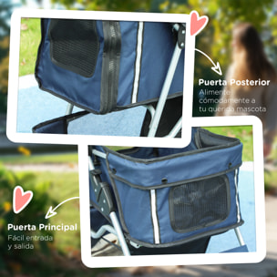 Carrito para Perros Plegable Cochecito para Mascotas Carrito para Perros Pequeños con Toldo Ajustable Cesta de Almacenaje Ventanas de Malla Portavasos y 2 Ruedas 75x45x97 cm Azul Oscuro