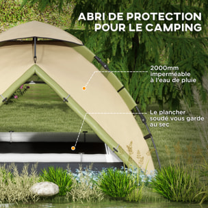Tente de camping familiale 3-4 pers. tente dôme étanche 2000 mm sac de transport vert marron