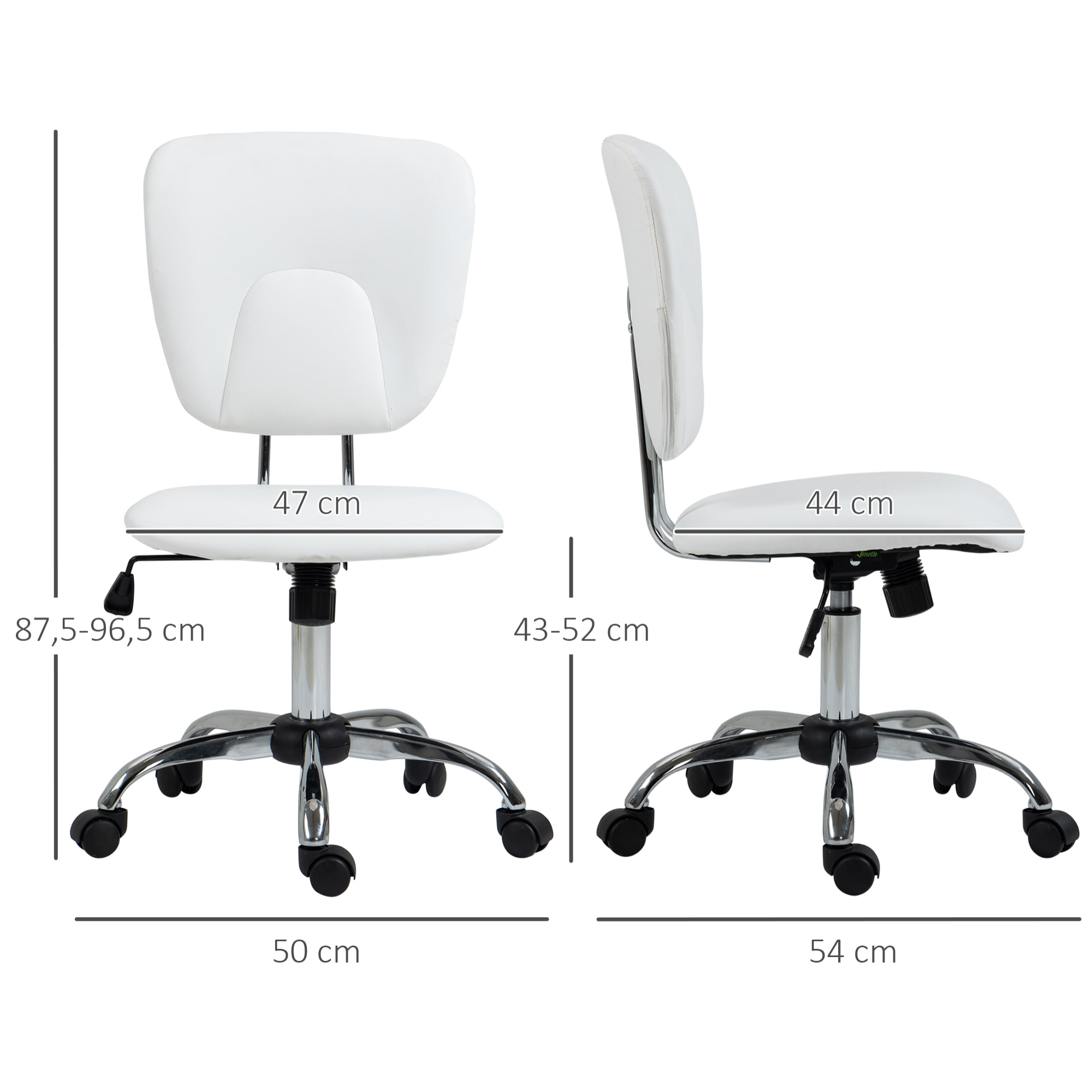 Silla de Oficina Silla de Escritorio Giratoria de Cuero PU con Altura Ajustable y Función de Inclinación para Salón Dormitorio Estudio Carga 120 kg 50x54x87,5-96,5 cm Blanco