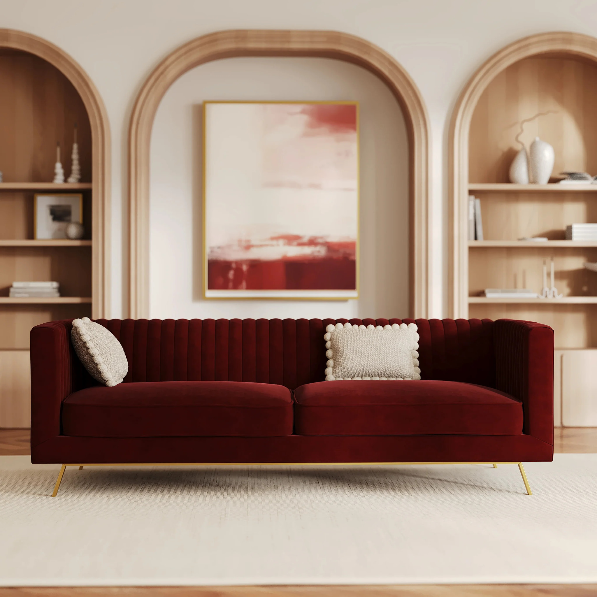 Canapé 3 places en velours bordeaux - Gatsby