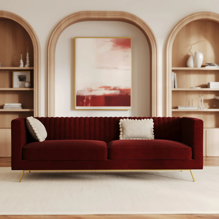 Canapé 3 places en velours bordeaux - Gatsby