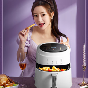 Friggitrice ad aria 8L, 1400W. Pannello tattile, programmi di cottura, modalità manuali, riscaldamento 3D, griglia antiaderente. PRODOTTO CON IMBALLO DANNEGGIATO.