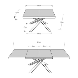 Tavolo allungabile 90x120/224 cm Volantis Quercia Natura telaio 4/B