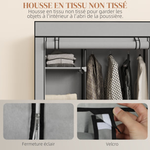 Armoire penderie mobile tissu - 5 étagères, penderie - dim. 103x43x162,5 cm - noir gris