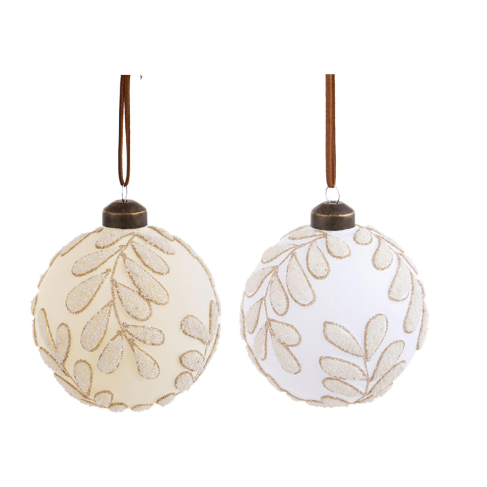 Sfera con Foglie - Pezzi 6 - Colore Champagne - 10x10Hx10cm - Bianchi Dino