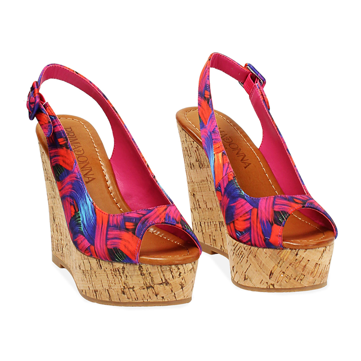 Zeppe donna multicolor blu arancio in raso
