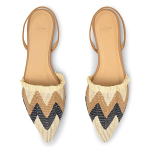 Zapato plano destalonado Berta en rafia trenzada con tira posterior en napa