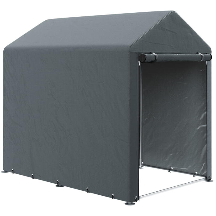 Carpa para Herramientas Bicicletas y Motos 1,2x1,8x1,65 m Garaje Portátil con 2 Habitaciones Puerta con Cremallera Impermeable Anti-UV Cochera Portátil para Jardín Gris Oscuro