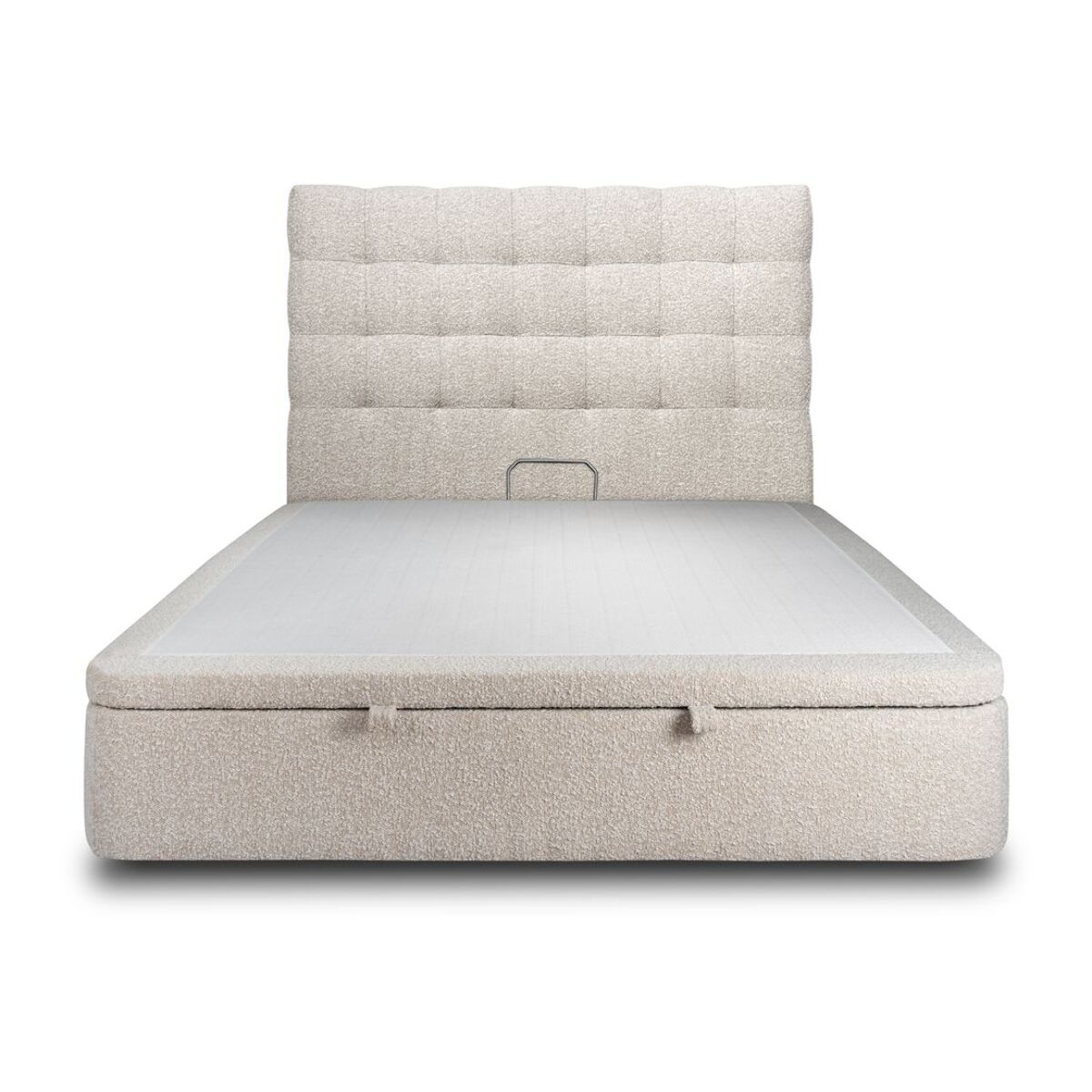Lit avec sommier et tête de lit capitonnée - Tissu bouclette au style chic - Adapté à tous les matelas, montage rapide - Rangement XXL
