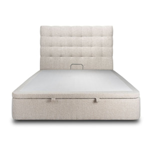 Lit avec sommier et tête de lit capitonnée - Tissu bouclette au style chic - Adapté à tous les matelas, montage rapide - Rangement XXL