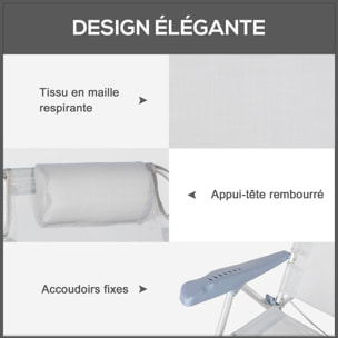 Lot de 2 chaises de jardin camping plage pliables tétière dossier inclinable 6 niv. alu. teslin bleu turquoise