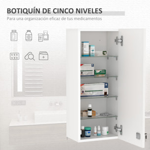 Botiquín de Pared de Primeros Auxilios, Botiquín de Medicinas de 5 Niveles con Estantes Ajustables de Vidrio, Cerradura y 2 Llaves, para Baño, Cocina, 30x20x70 cm, Blanco