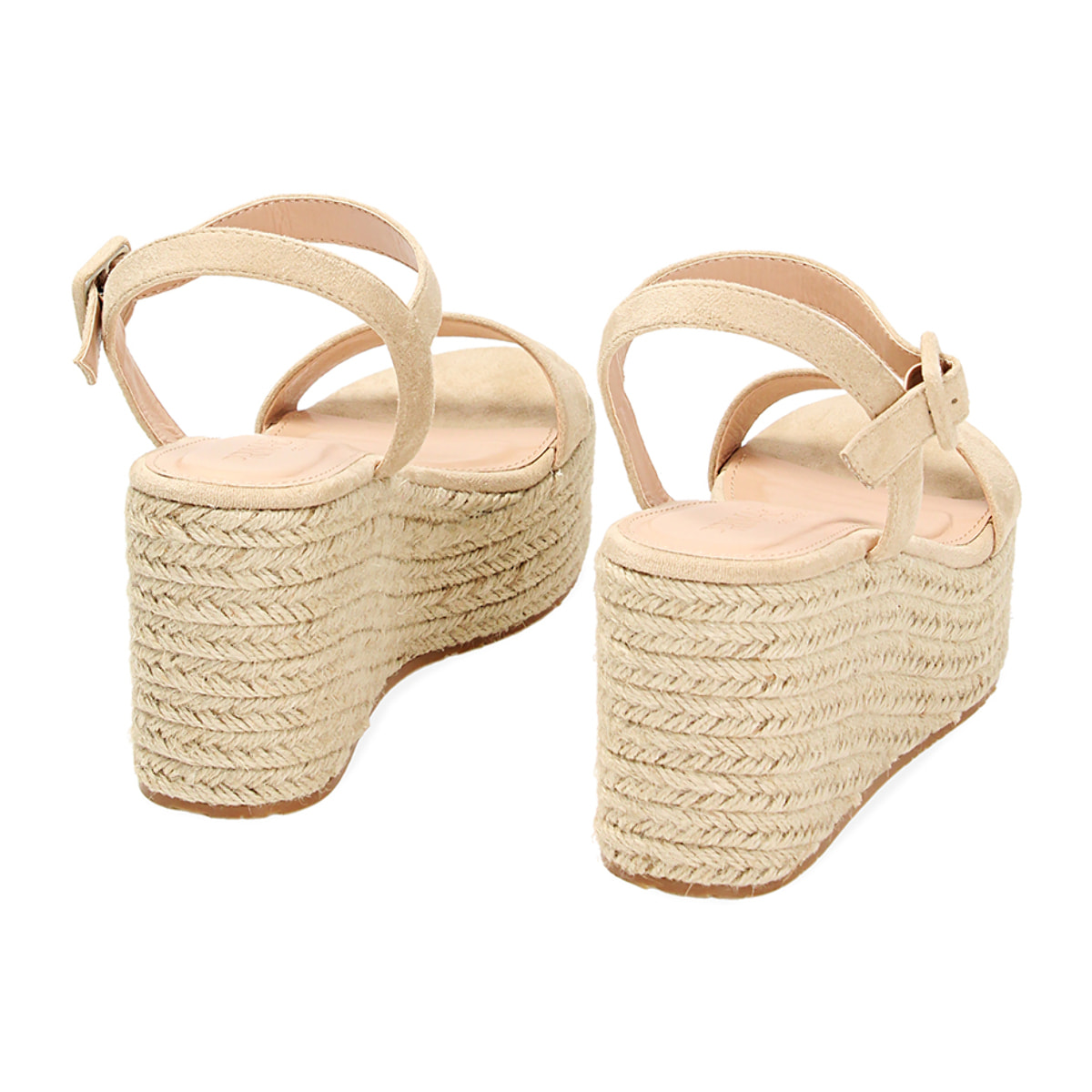 Zeppe beige in microfibra, platform in rafia 8,5 cm