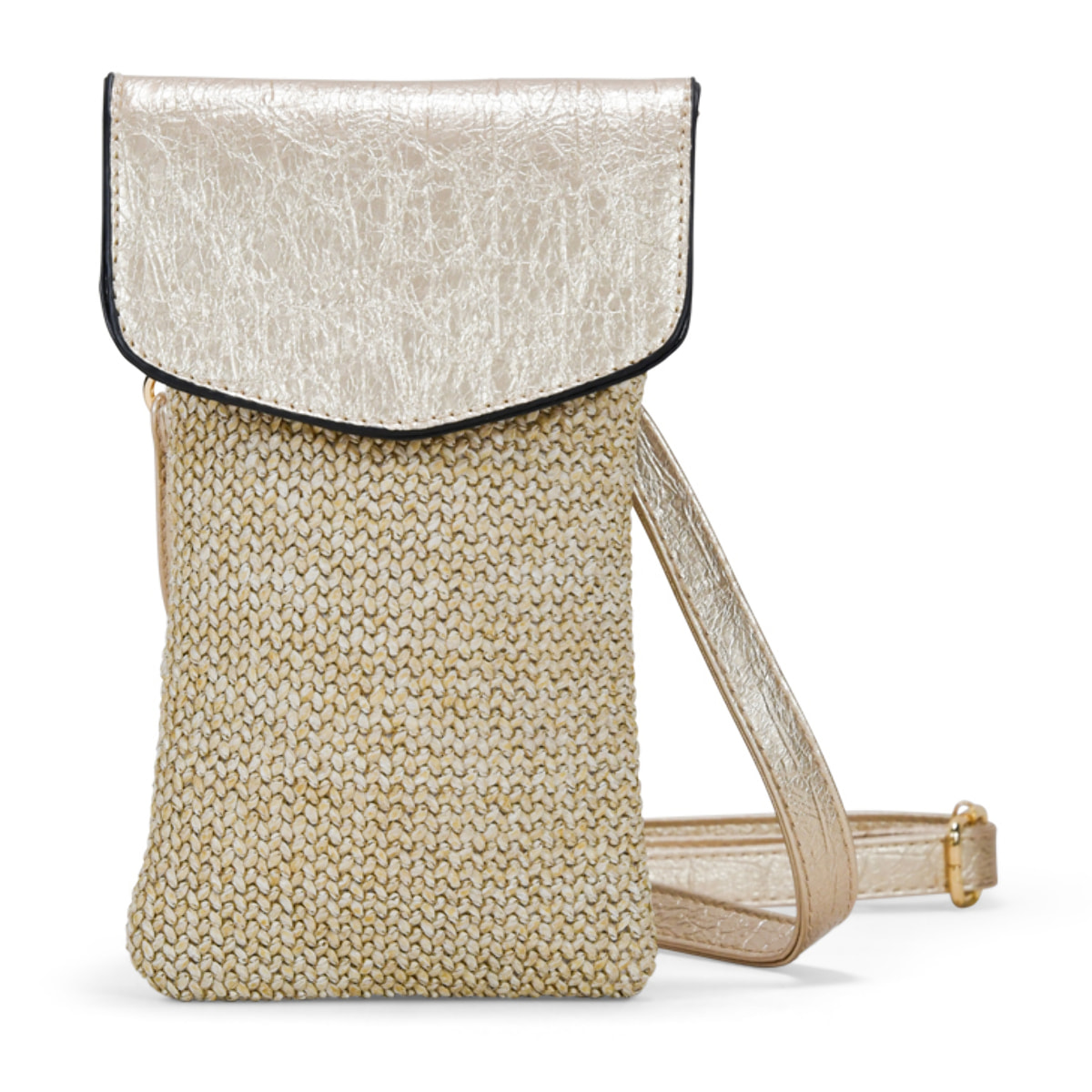 Bolso para móvil dorado con solapa