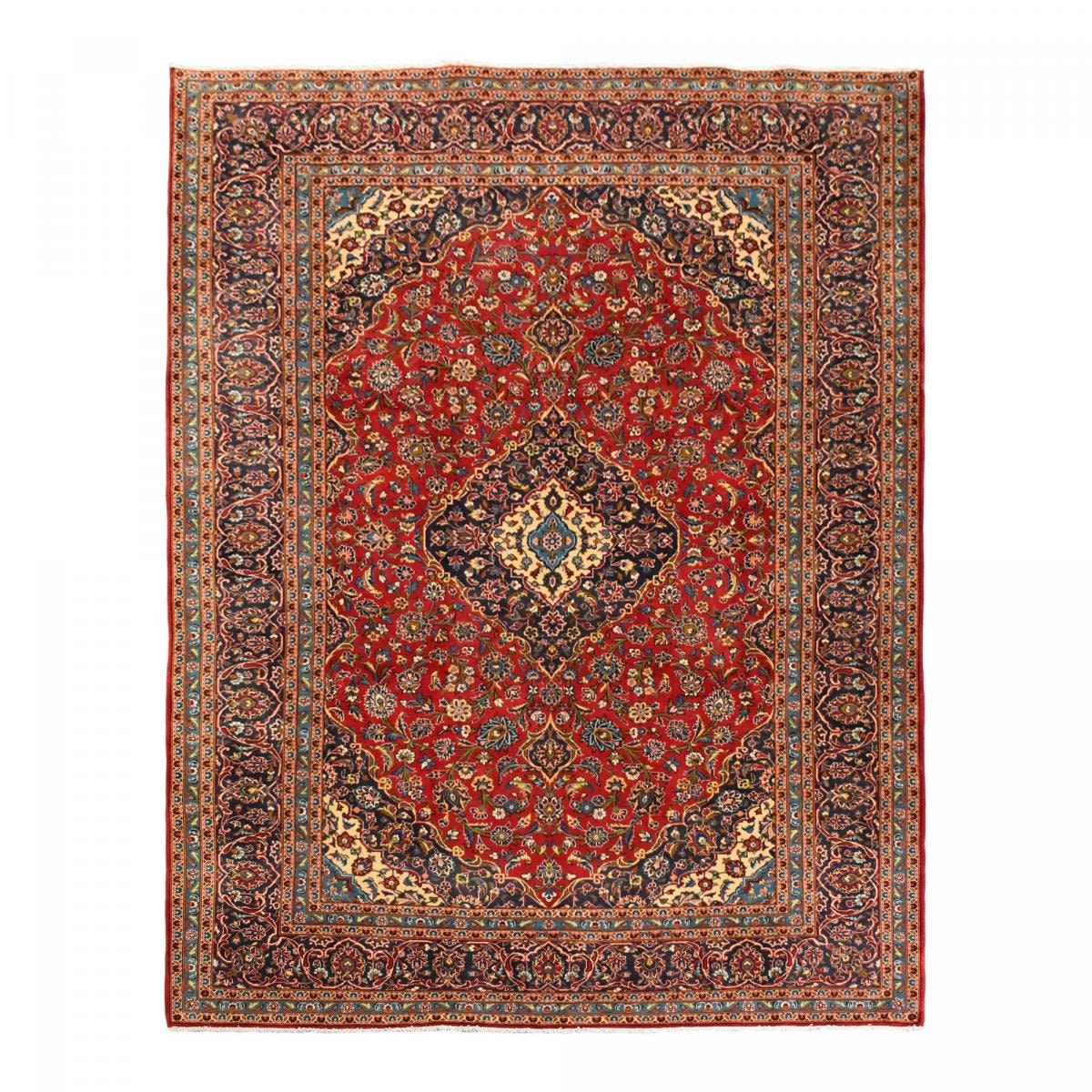 Athentique tapis persan Kashan de grandes dimensions, pièce unique, noué à la main en laine