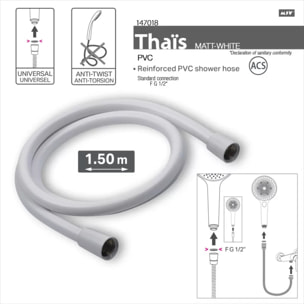 MSV Thaïs – Flexible de douche renforcé PVC 1,50 m Blanc matt