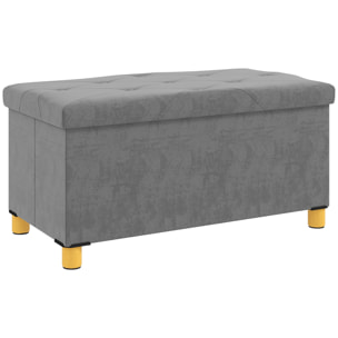 Puff Almacenaje, Banco Almacenaje Plegable, Capacidad de 67 L, 76x38x38 cm, Tapizado en Terciopelo, Baúl de Almacenamiento Dormitorio, Carga 120 kg, para Sala de Estar, Entrada, Gris